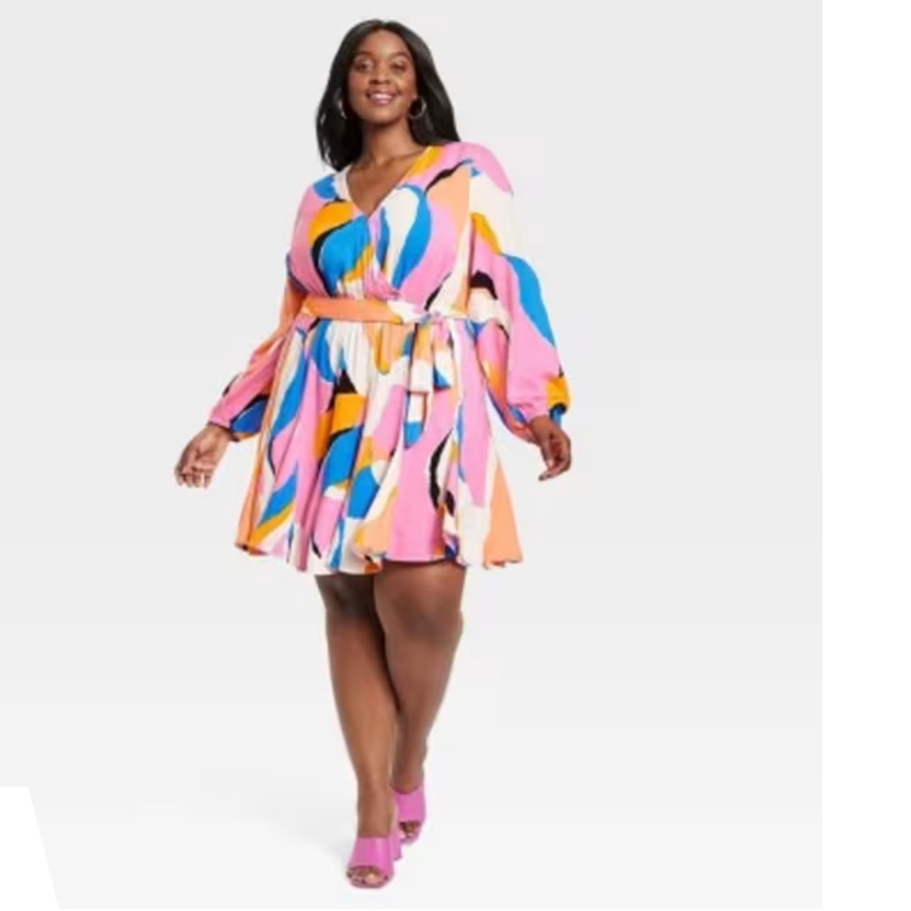 Ava & Viv Balloon Long Sleeve Woven Dress Size 3X